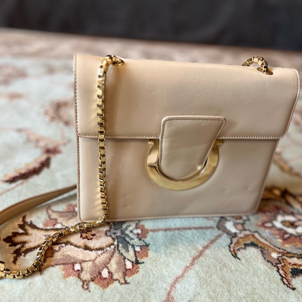 salvatore ferragamo cream handbag - a few dents on front